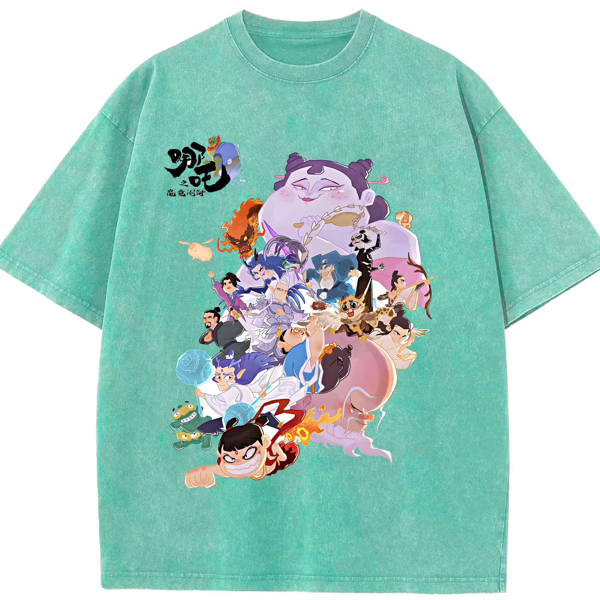 （画像用） Ne Zha 2 ナタ 魔童の大暴れ 綿100% ヴィンテージ風 半袖Tシャツ（フロントプリント）